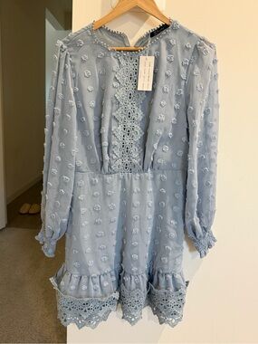 Simple Light Blue Lace-Trim Romper Dress